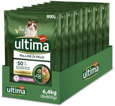 Ultima Palline di pelo Tacchino - Crocchette per gatti - Confezione da 8 x 800g - Totale 6,4kg