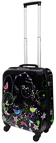 Preisvergleich Produktbild Koffer Night Flowers Hochglanz Größe L Carbon / Polycarbonat Hartschale Reisekoffer Trolley Case Fa. Bowatex