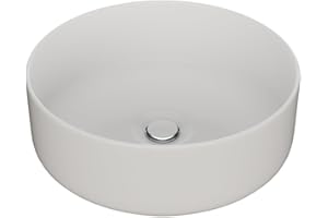 LEMONBATH - Lavabo Sobre Encimera Redondo Blanco Brillo - Medidas 35 x 35 x 12 cm - Lavabo de Cerámica para Colocar Sobre Encimera de Muebles Baño - Lavamanos para Grifo Alto