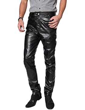 Legou Herren Fashion Faux Leder jeans Lang gerade Hose
