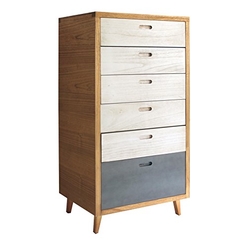 Rebecca Mobili Cajonera Comoda 6 Cajones Madera Paulownia Pino Marrón