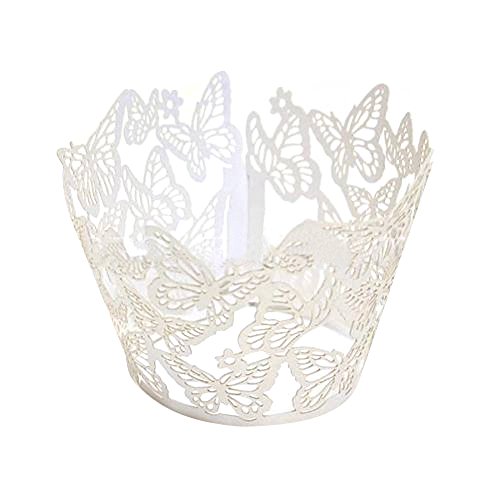 Sanwood 12 x Cupcake Muffin Wrap Case Hülle Hochzeit Party Hollow Butterfly Liner Decor Weiß
