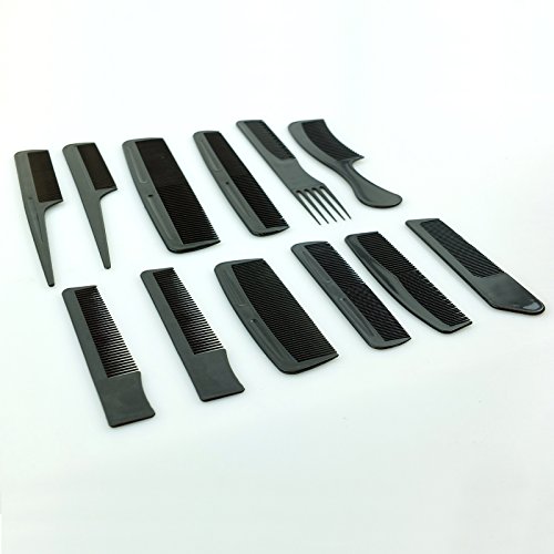 Bid Buy Direct® 12 Stück schwarz Kämme Set – Komplette Serie von verschiedenen Kämme | perfekt für alle Styling Bedürfnisse in der Familie | ideal für Salon-Profis - 2