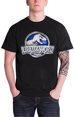 Jurassic World T Shirt Park Movie Film Chrome Logo T-Rex Official Mens Black M