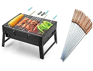 Zoffany with Z Folding Portable Outdoor Barbeque Charcoal BBQ Grill Oven Black Carbon Steel, Black