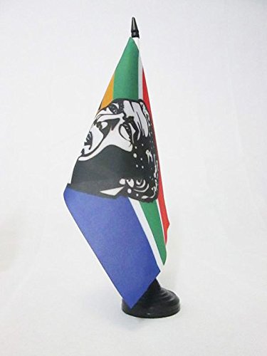 AZ FLAGSouth Africa with Mandela Table Flag 5'' x 8'' - South African Office Flag 100% Polyester 21 x 14 cm - Mini Desk Flag with 10'' Pole and Black Plastic Base