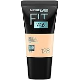 Maybelline New York Liquid Foundation, Matte & Poreless, Full Coverage Blendable Normal to Oily Skin, Fit Me, 128 Warm Nude,