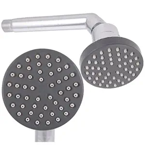 SHRUTI Mini Roxy Single Flow ABS Shower Head with Steel Round Shower Head arm Overhead Bathroom Rain Shower with Rubbit Cleaning System (Chrome) with Free Wall Flange and Teflon tap - 5109, 1774,1375