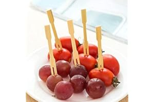 VIDOELETTRONICA Lot de 100 fourchettes à fruits en bambou jetables biodégradables pour fête, banquet, buffet, restauration et vie quotidienne