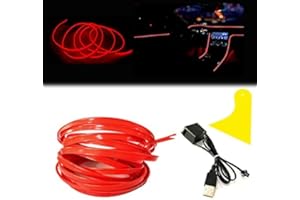 BALABAXER El Wire Bande lumineuse LED pour intérieur de voiture, 3 m de fil néon USB 5 V avec protection par fusible pour décoration intérieure de voiture automobile avec bord de couture de 6 mm (3 mètres, red)