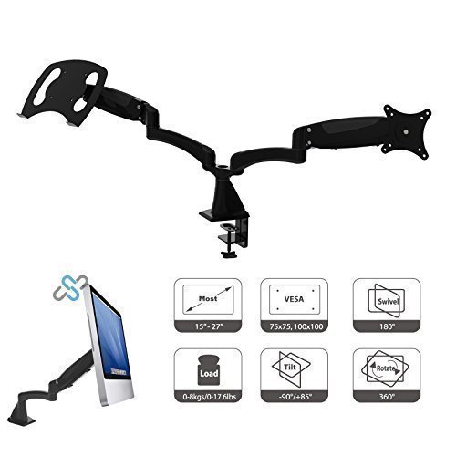 HFTEK® GM124F+D15 Monitor Standfuß Halterung Laptop Halter Tischhalterung Stand für Monitor 15" -32" Zoll mit VESA 75/100 (GM124F+D15 Schwarz)