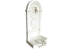 Fontaine de Jardin à Poser Source en Fonte d'Aluminium Patinée Blanche avec Robinet Fonctionnel en Laiton 35x40x83cm