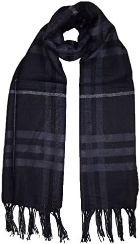 large Soft designer check style soft Plaid scarf Black