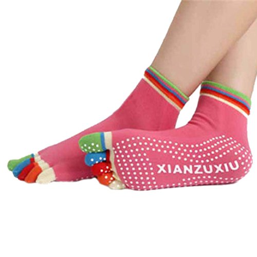Feng Pilates, Yoga, Martial Arts, Fitness, Dance, Barre. Anti-slip / Non-slip, Falls Prevention Grip Socks (Red)