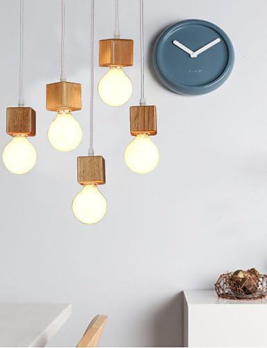 DXZMBDM Nordic Ikea Solid Wood Square Lamp Holder Sitting Room Dining-Room Bar DroplightLamp LED Light(1PC) , 220-240v