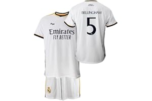 Real Madrid Conjunto Niño Camiseta y Pantalón Primera Equipación de la Temporada 2023-2024 - BELLINGHAM 5 - Replica Oficial con Licencia Oficial - Niño