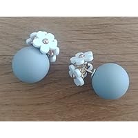Selia Doppel Perlen Ohrstecker studs Blume Flower Ohrring minimal Grau Weiß Modeschmuck, handgemacht, Geschenk