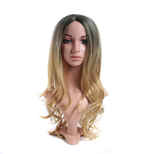 WJW-wig Peluca Mujer Luz Negro Y Rubio Moda Natural Full Curl Peluca Cosplay Party