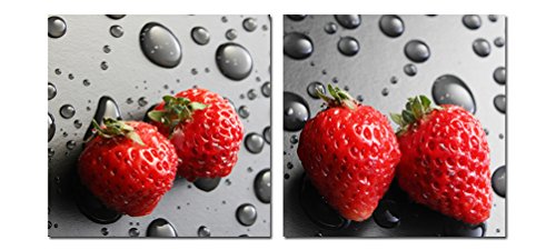 Lemon Tree Art 2pcs Modern HD Giclee Canvas Wall Art for Home Decor, Canvas Prints Red Strawberry Fruits Pictures Paintings, Stretched and Framed, 12x12 Inches, Ready to Hang