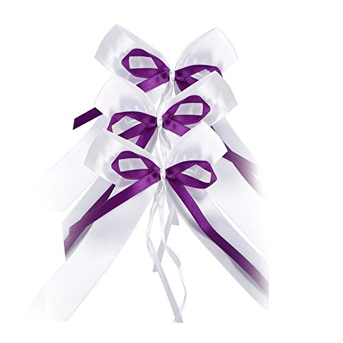 Yahee 30 Stück Schleifenband Antennenschleifen Deko Schleifen Band aus Satin (Weiß+Lila) - 7