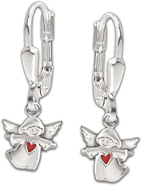 CLEVER SCHMUCK Silberne Ohrhänger Kinderengel mit Herz rot glänzend STERLING SILBER 925