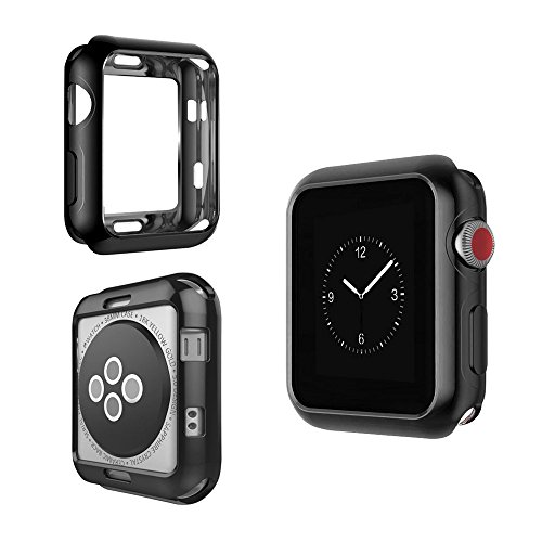 IvyLife Funda para Apple Watch 42mm Carcasa para iWatch Serie 3/2/1 Funda Suave para iWatch, Carcasa Protección de Pantalla de Apple Watch, TPU Cubierta del Caso Anti-Choque y Anti-Arañazos, Negro