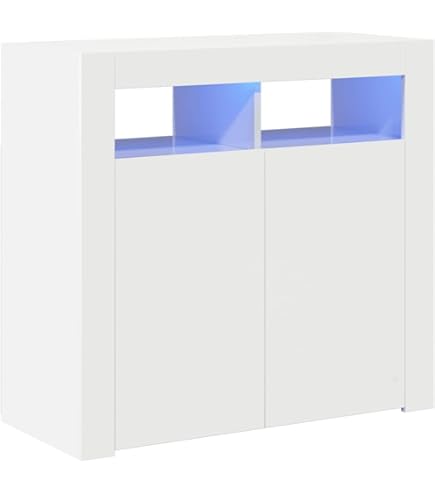 KOMHTOM Meuble TV Blanc/noir Avec LED, Buffet Avec 3 Portes Et 2 Plateaux En Verre, Meuble Multifonctionnel Pour Salon Et Chambre (Noir