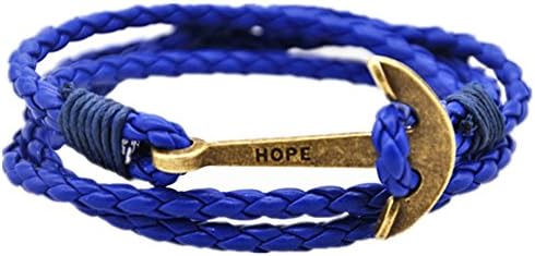MULBA Vintage High Quality Leather Anchor Bracelet for Men and Women-Durable Leather Bangle Hope Anchor-Unisex Fashion Jewelry SL3387 (Blue)