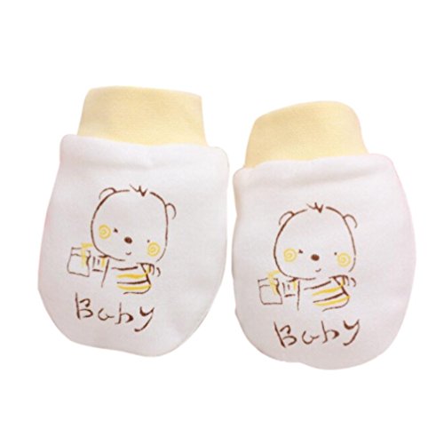 Kolylong® Newborn Baby Boys Girls Infant Soft Cotton Handguard Anti Scratch Mittens Gloves (Yellow)