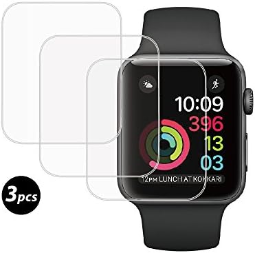 Weideworld 3-Pack Apple Watch 42mm [SERIES 1 &amp; 2] TPU Screen Protector-0.1mm Edge to Edge, Genuine Tempered, Extra Strong Guard Cover Film