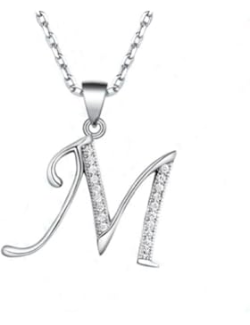 TIKIVILLE 925 Sterling Silber Herrlich Buchstabe M Anhänger Halskette für Mädchen einschließlich 18 Zoll Kette...