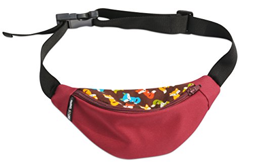 Preisvergleich Produktbild Twinsstore Wasserabweisende Bauchtaschen für Kinder - Jungen und Mädchen. Verschiedene Motive und Farben. Extra Innentasche für Sicheres Verstauen von Schlüssel und Geld.(Fuchs Bordo)