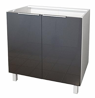 Belenus Berlenus CP8BG Meuble Bas de Cuisine avec 2 Portes Gris Haute Brillance 80 cm