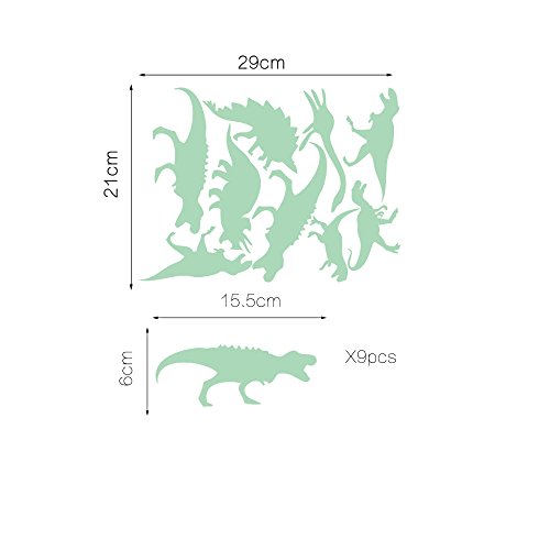 ufengke 9-Stück Dinosaurier Wandsticker Fluoreszenz-Aufkleber Leuchten Im Dunkeln, Kinderzimmer Babyzimmer Entfernbare Wandtattoos Wandbilder - 4
