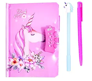 SHREE TECHNESH Unicorn Password Lock Diary with Unicorn Shape Pen for Girls