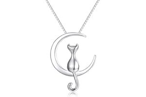 LICHUANUK Collier Chat Argent 925, Pendentif en forme de croissant de lune et chat, Bijoux pour Femmes avec Collier en argent sterling