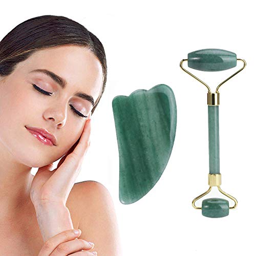UWIME Rodillo de jade para cara, Gua Sha Scraping Tool Anti-Aging Masaje Facial Roller para Face Neck Beauty Skin Roller Slimming Tool
