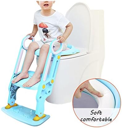 YFF-Baby Toddler Toilet Seat Soft Comfortable Potty Trainer Toilet Trainer Children Potty Children's Toilet Seat Boy Girl Folding Stairs Toilet Seat Load-bearing 75kg (Blue)