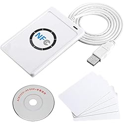 Cikonielf Lecteur/Enregistreur RFID NFC Smart Reader sans Contact ACR122U Logiciel Gratuit ISO 14443A / B + en Blanc à 424 Kbps