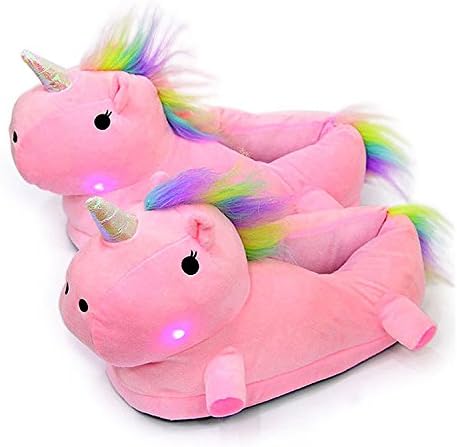 Warm Unicorn Slippers With LED Soft Plush Slip On Animal Light up Shoes Christmas Gift For Kids Girlfriend (UK 2, Pink)