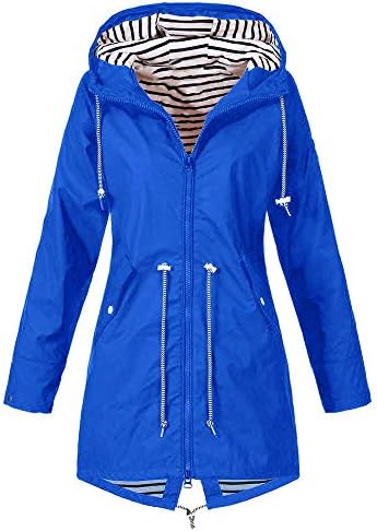Kobay Women Jacket Coat Solid Rain Jacket Outdoor Jackets Waterproof Hooded Raincoat Windproof