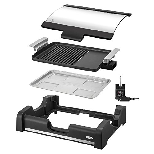 UNOLD Barbecue Edel, Grill, Glasdeckel, Tischgrill, komb. Grillfläche, Antihaftbeschichtung, schwarz, 58535 - 6