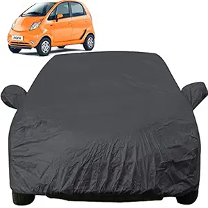 Autofact Car Body Cover with Mirror Pockets Compatible for Tata Nano (Triple Stitched, Bottom Fully Elastic, Dark Grey)
