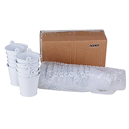 20 Stk Gastgeschenk Mini Eimer für Hochzeit Party Taufe Mandeln Süßigkeiten Schokolade Tischdeko Bonboniere Mit Tragegriff Geschenkbox Pralinenschachtel Geschenkschachtel (Weiß) - 2