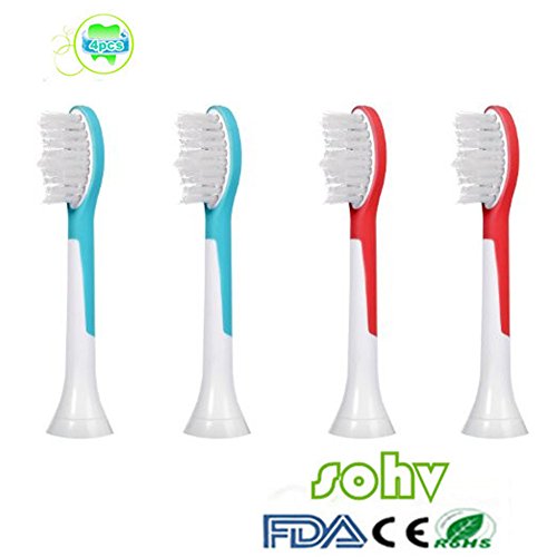 Preisvergleich Produktbild 4Stk(1x4) Sohv® Ersatz Aufsteckbürsten für Philips Sonicare für Kinder. Ersatz für HX-6044. Komplett kompatibel mit Philips Sonicare Schallzahnbürsten: DiamondClean, FlexCare Platinum, FlexCare+, HealthyWhite, HealthyWhite+, Sonicare 2 Series, Sonicare 3 Series, PowerUp.