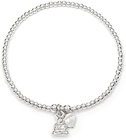 ANNIE HAAK 19cm Santeenie Silver Charm Buddah Bracelet, Stackable Single Strand with Dainty Buddah Charm, 925 Sterling Silver Bead Bracelet