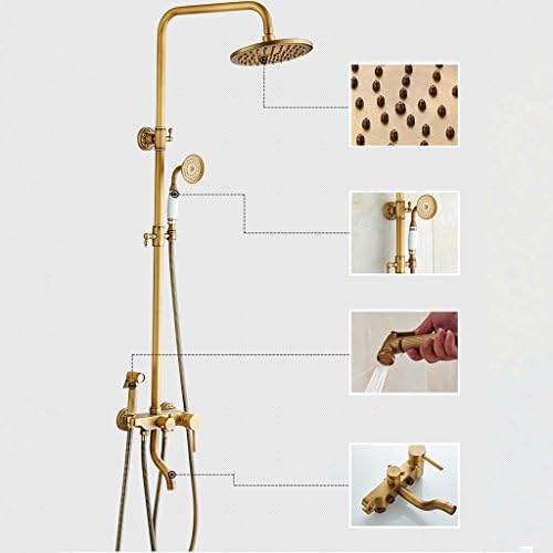 Ali All Bronze Antique European Style Shower Set With Pressurization Spray Gun Hot And Cold Water Faucet ( Size : B )