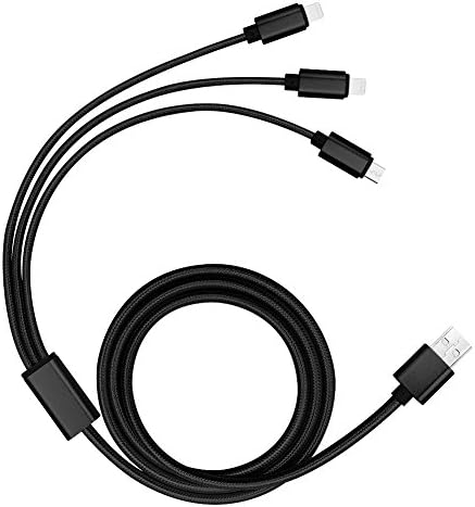Usb cable, 3 in1 Multi Function Durable Braided Lightning and Micro USB charging Cable Cord For iPhone7 5C 5S 6 6Plus For Samsung Galaxy Note and other android phone(2* 8 Pins and 1*micro USB)(Black)