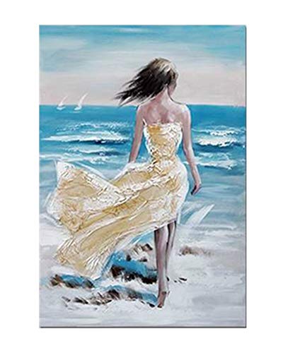 WOWDECOR Wall Art Modern Canvas Prints Painting - Seaside Girl Beautiful Back View Giclee Pictures Printed on Canvas, Wall Decor for Home Living Room Bedroom - DIY Frame (B, Small)
