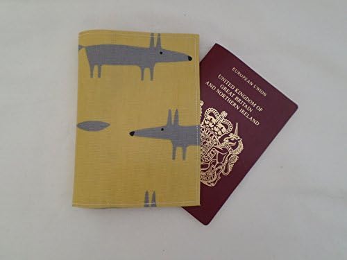 Handmade Oilcloth Passport Holder - Scion Sulphur Yellow Mr Fox Mini Fabric